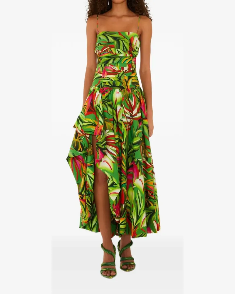 FARM Rio Gerafftes Tropical Dream Kleid mit Blumen-Print - Grün Grün