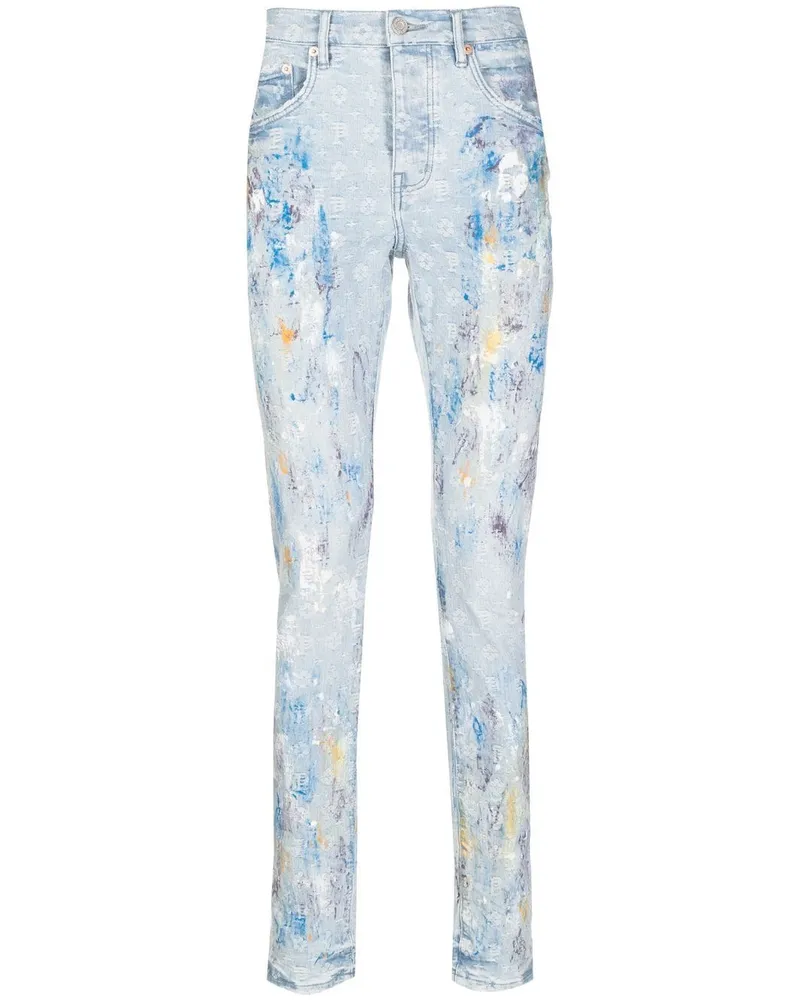 PURPLE BRAND Slim-Fit-Jeans mit Farbklecksen - Blau Blau