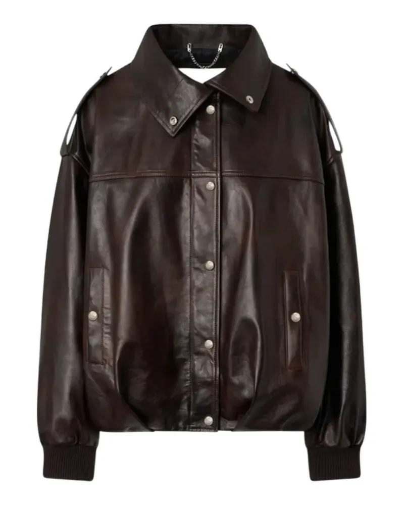 HALFBOY epaulette leather jacket - Braun Braun