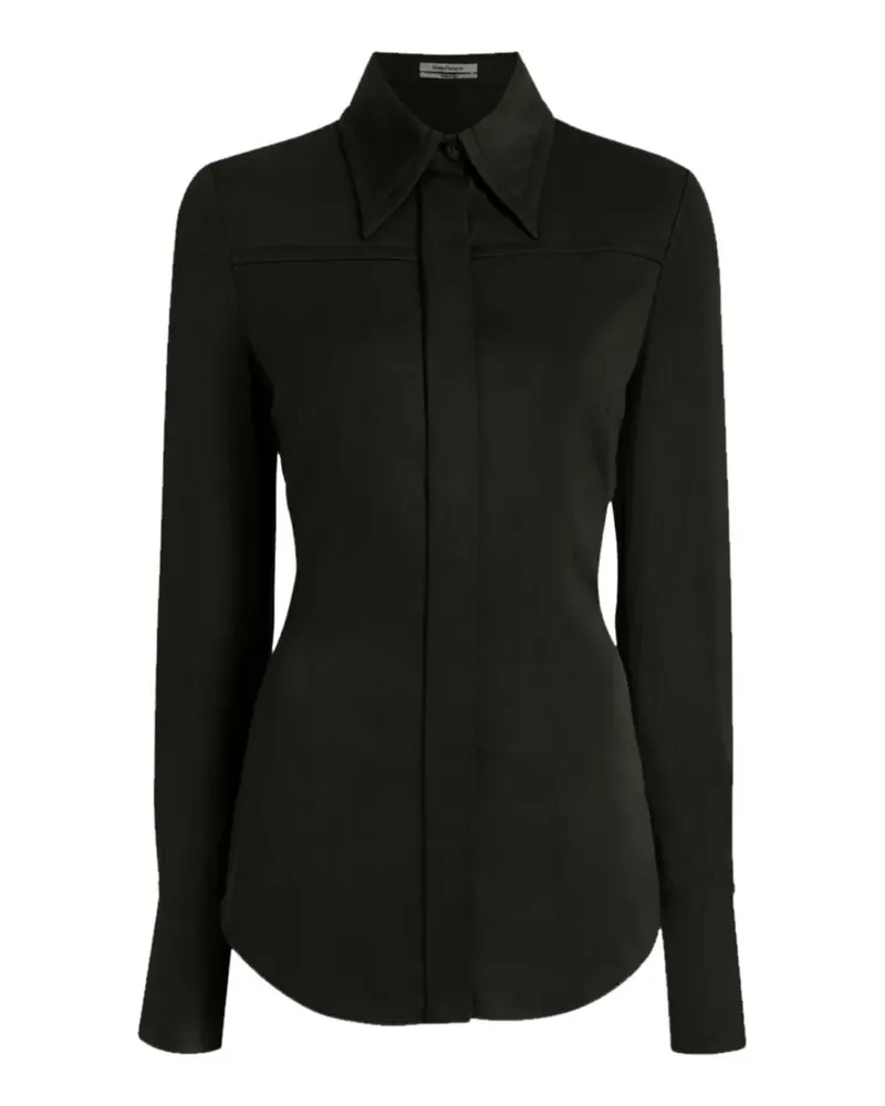 Another Tomorrow bias-seamed topstitching shirt - Schwarz Schwarz