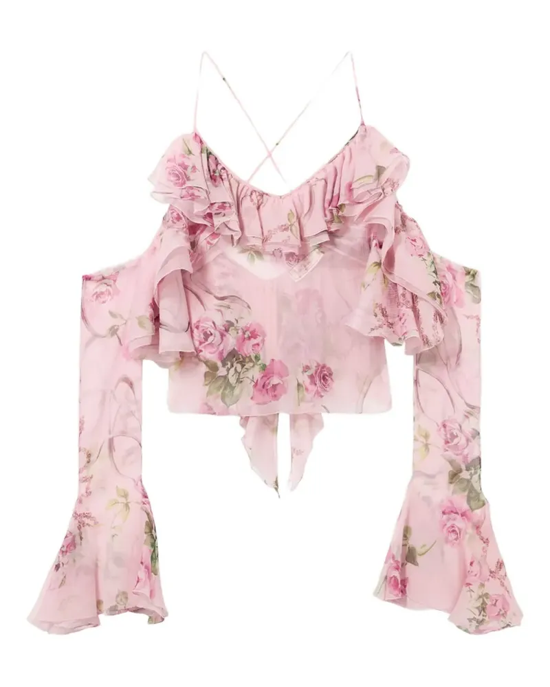 Blumarine Gerüschtes Top mit Blumen-Print - Rosa Rosa