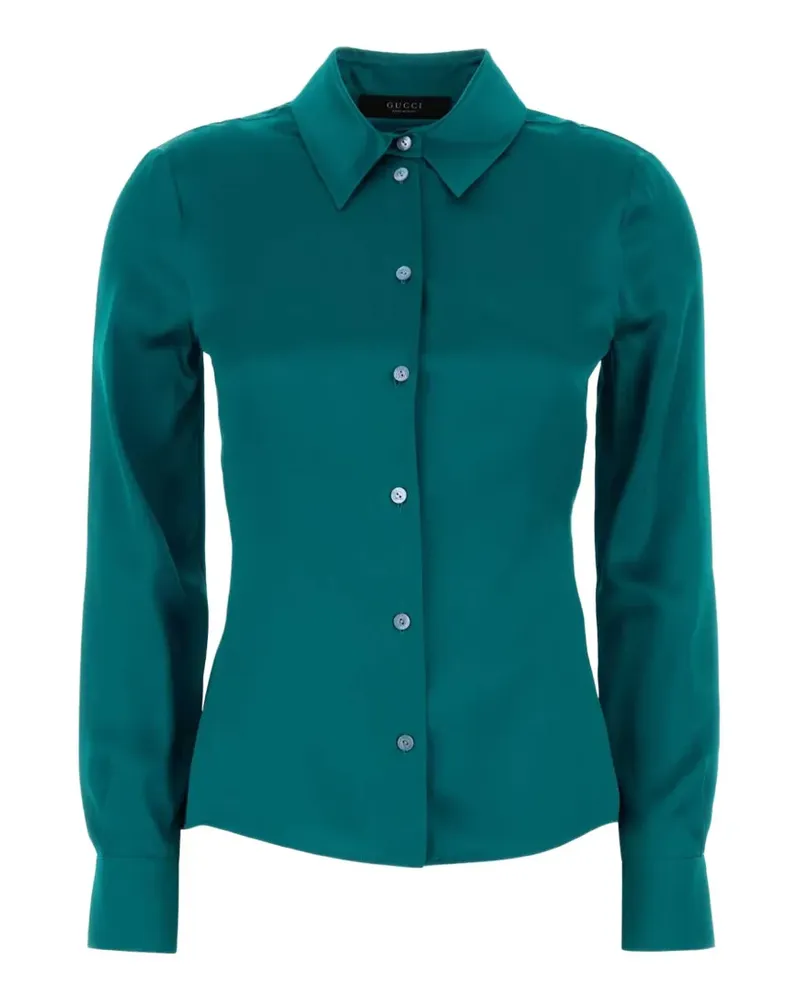Gucci satin-finish long-sleeve shirt - Blau Blau