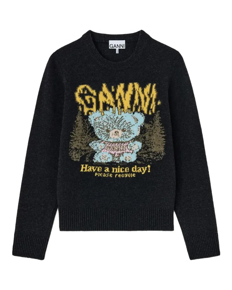 Ganni Pullover mit Forest Teddy - Schwarz Schwarz