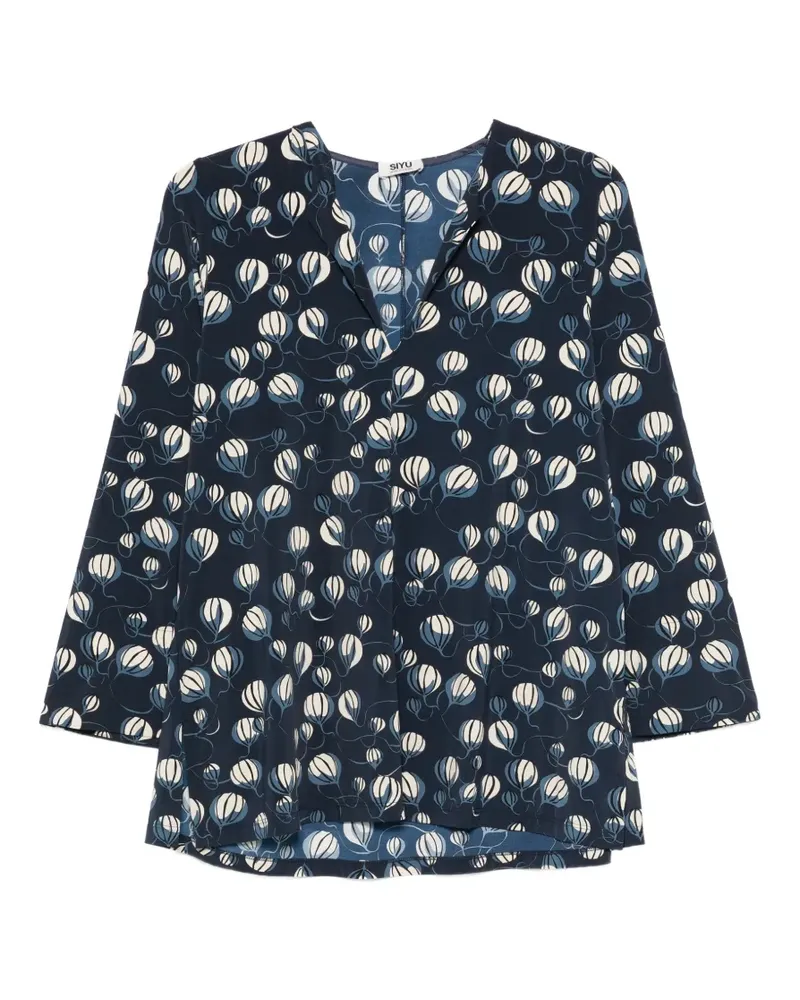 SIYU balloon-print V-neck blouse - Blau Blau