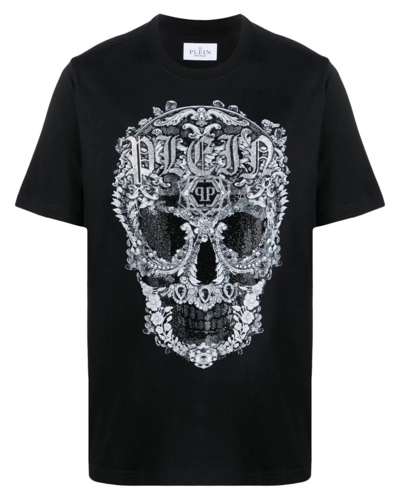 Philipp Plein T-Shirt mit barockem Totenkopf Schwarz