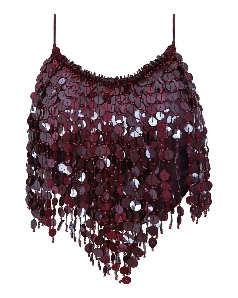AGUA BENDITA Nader Cailin sequin-embellished fringed top - Rot Rot