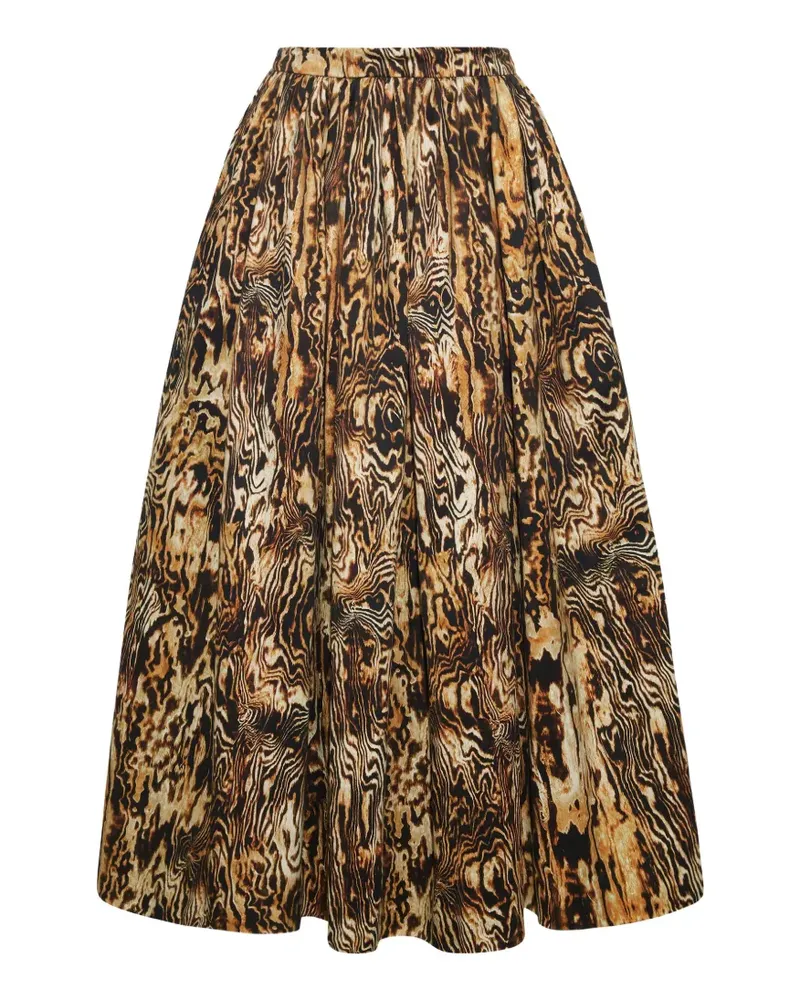 Adam Lippes Briar woodgrain-print midi pleated skirt - Braun Braun