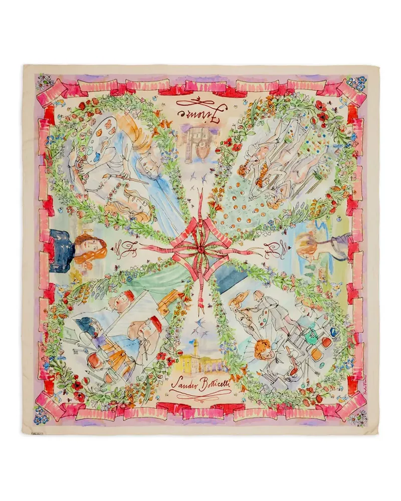 Faliero Sarti x Paolo Fiumi illustrative-print frayed scarf - Nude Nude