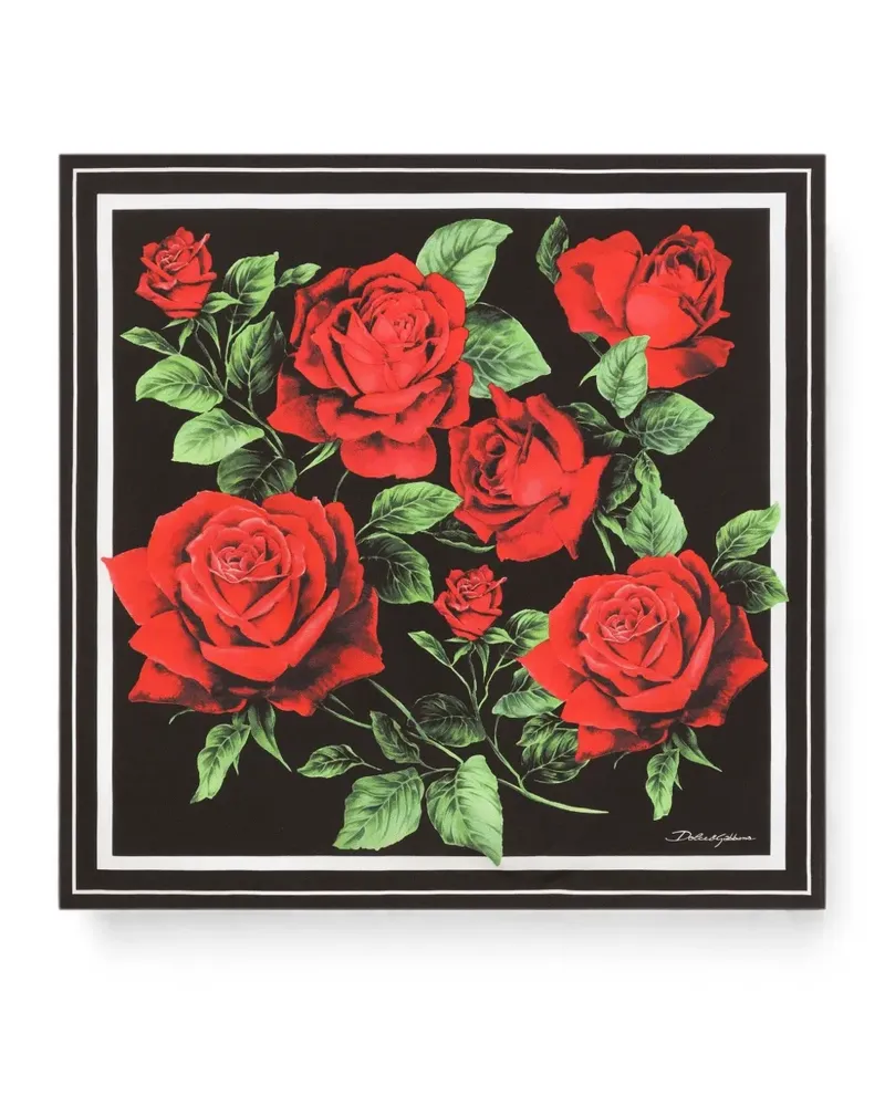 Dolce & Gabbana 50X50 rose-print silk twill scarf - Schwarz Schwarz