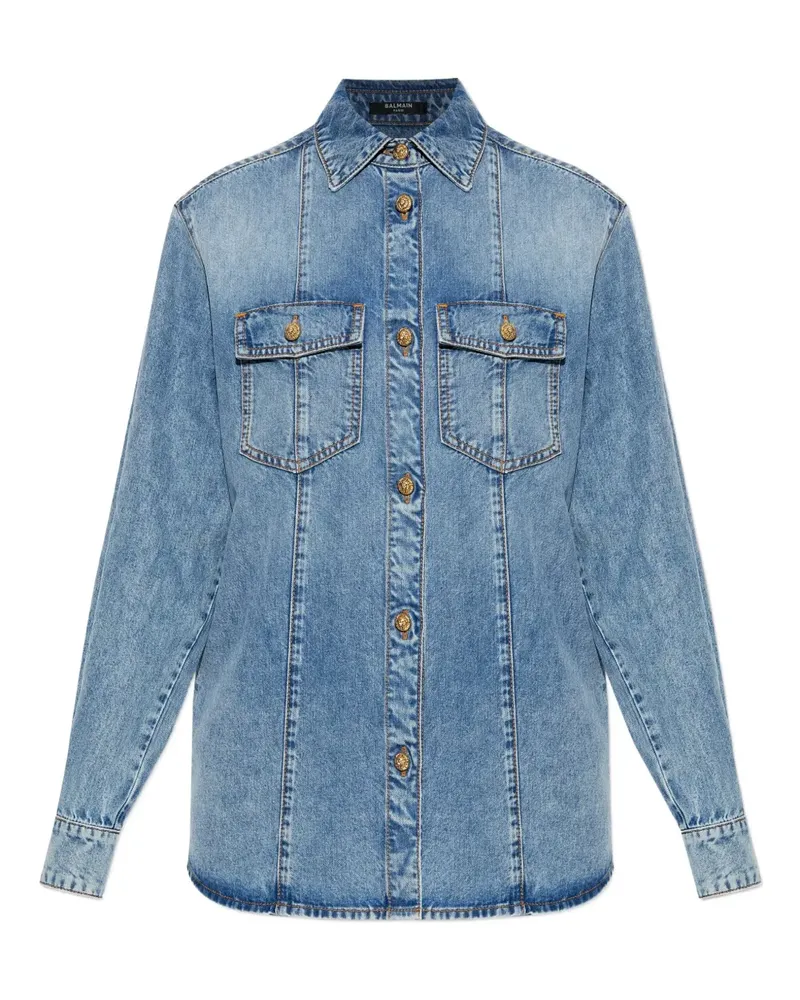 Balmain Jeanshemd mit spitzem Kragen - Blau Blau