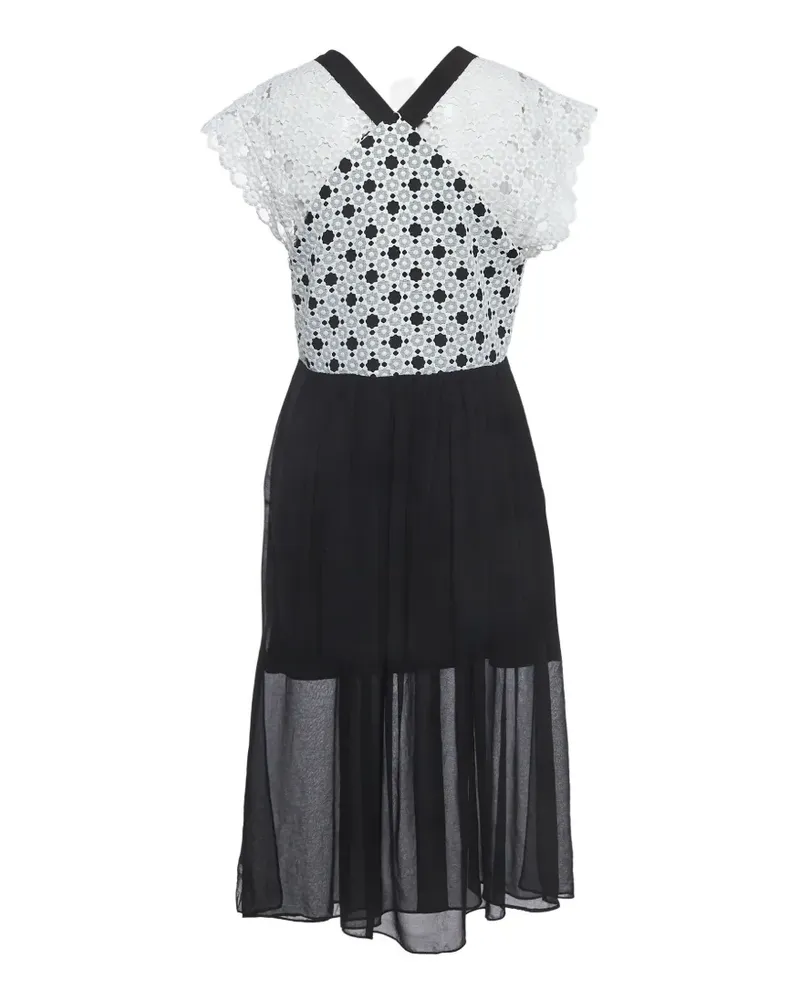 Sandro lace-pattern V-neck midi dress - Schwarz Schwarz