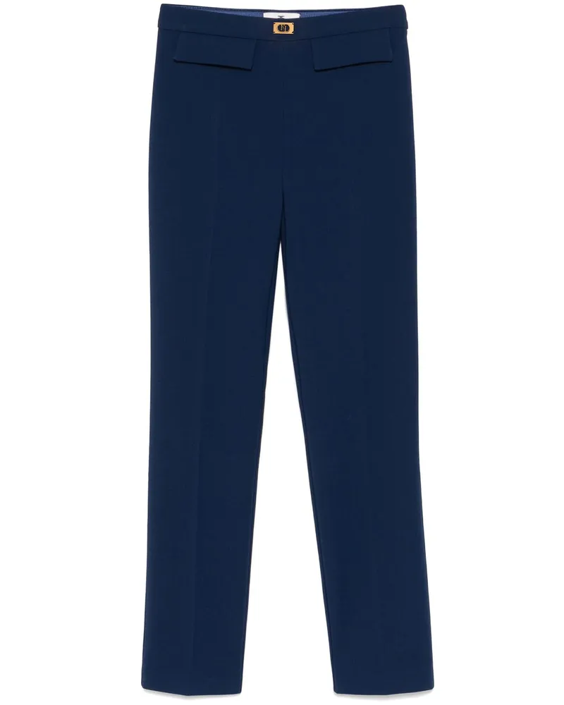 Elisabetta Franchi Hose aus Krepp mit Logo-Schild - Blau Blau