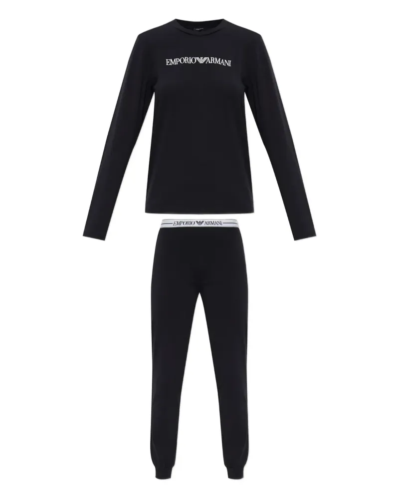 Emporio Armani Pyjama mit Logo-Stickerei - Schwarz Schwarz