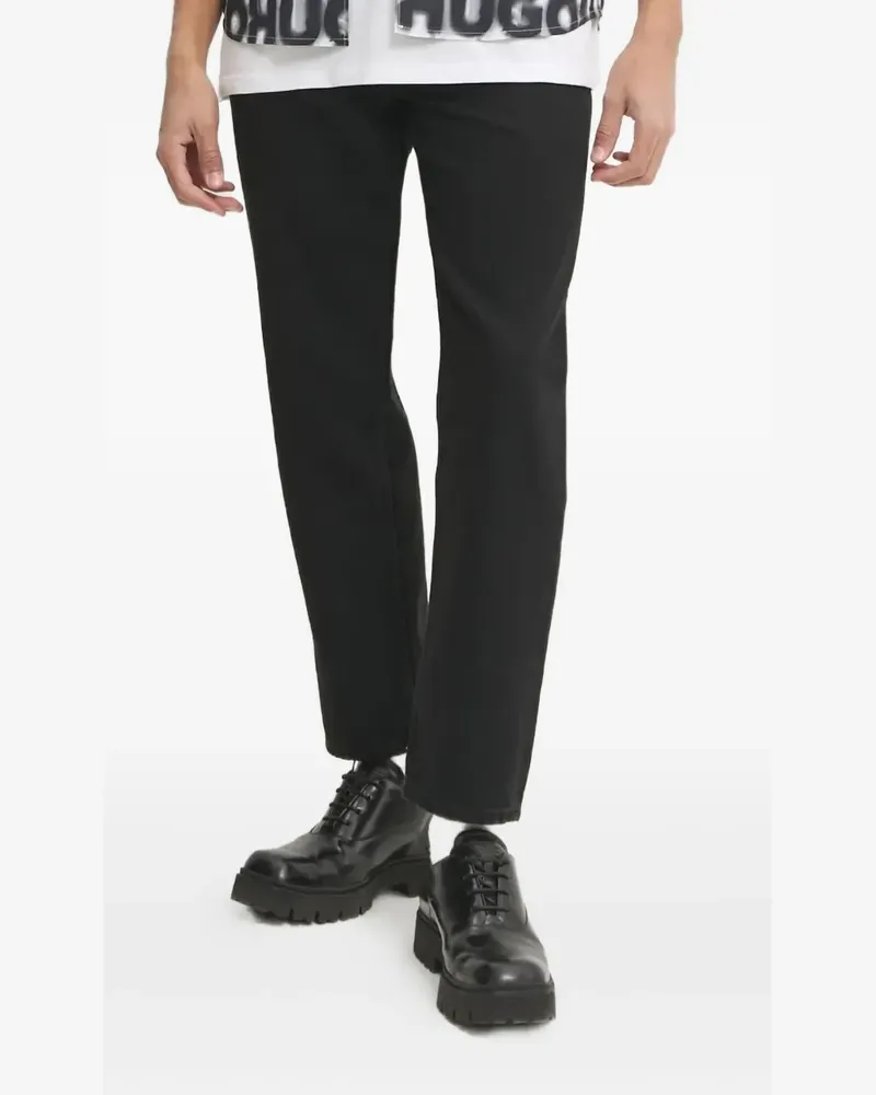 HUGO BOSS Jeans mit Leder-Patch - Schwarz Schwarz
