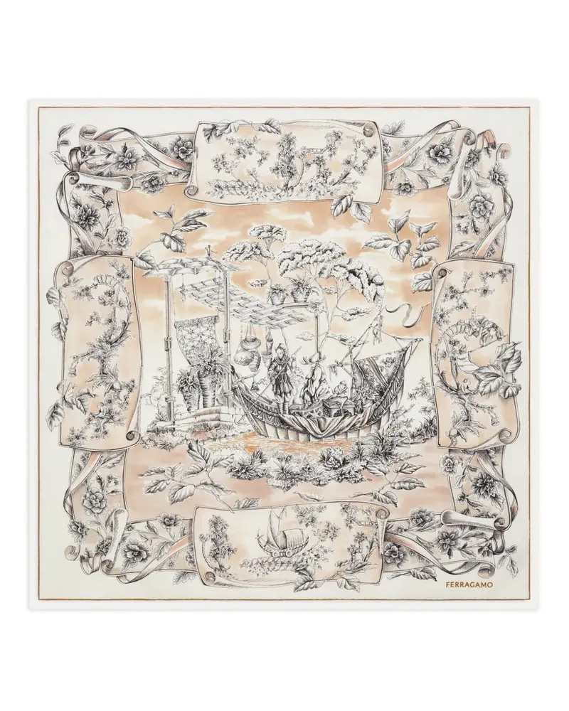 Ferragamo Schal mit Voyage-Print - Nude Nude