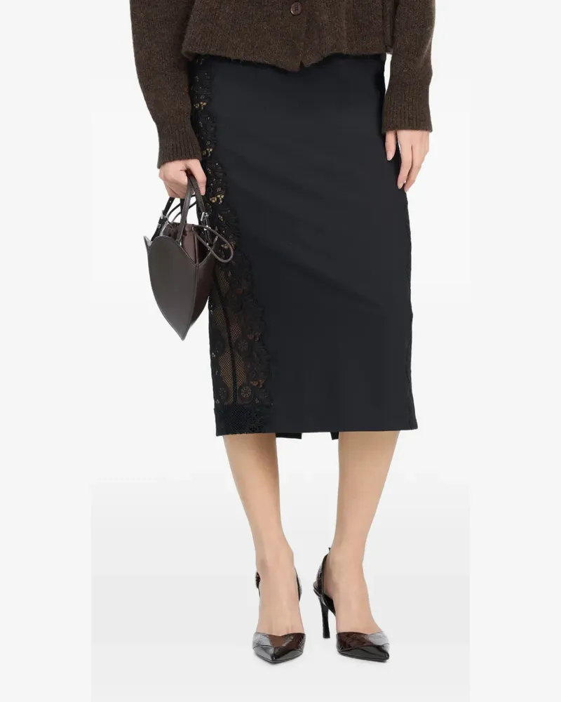 ROTATE Birger Christensen lace-inserted pencil skirt black - Schwarz Schwarz