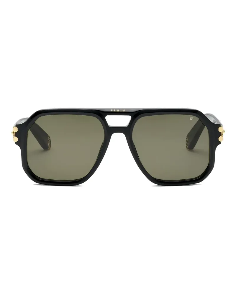 Philipp Plein Eckige Sonnenbrille mit Doppelsteg - Schwarz Schwarz