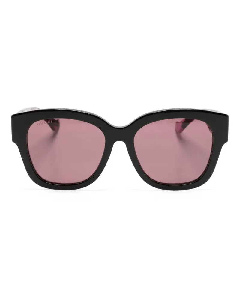 Gucci Eckige Sonnenbrille mit Logo - Schwarz Schwarz