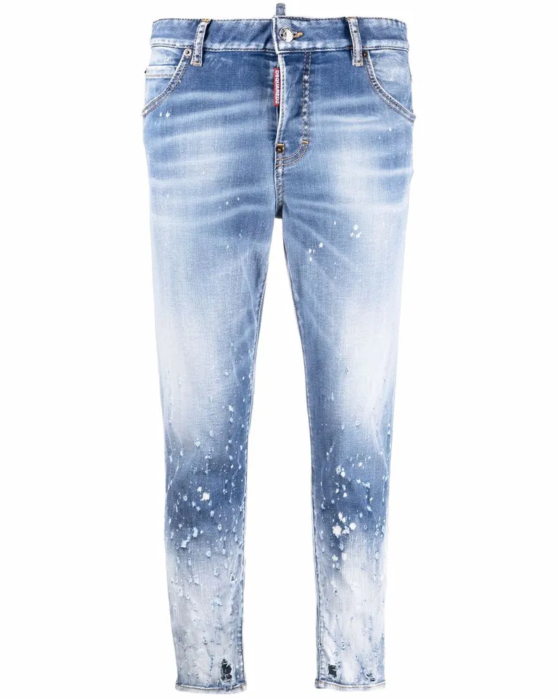 Dsquared2 Cropped-Jeans in Distressed-Optik - Blau Blau