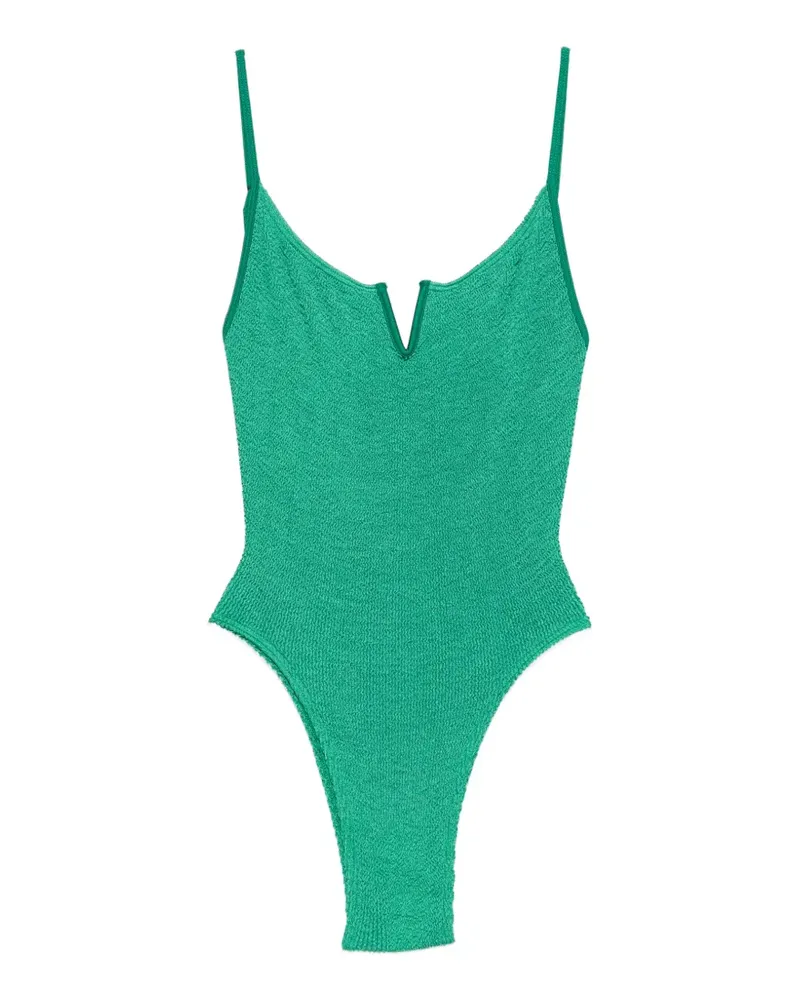 bond-eye crinkle-texture V-neck swimsuit - Grün Grün