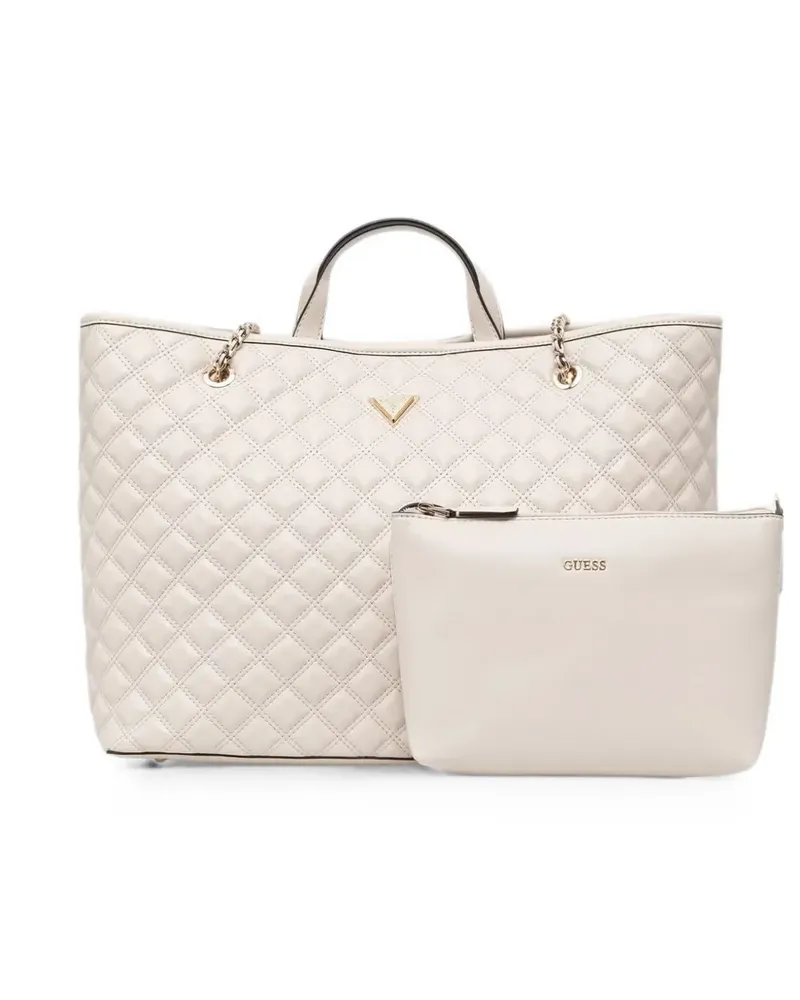 Guess quilted logo-plaque tote bag - Nude Nude