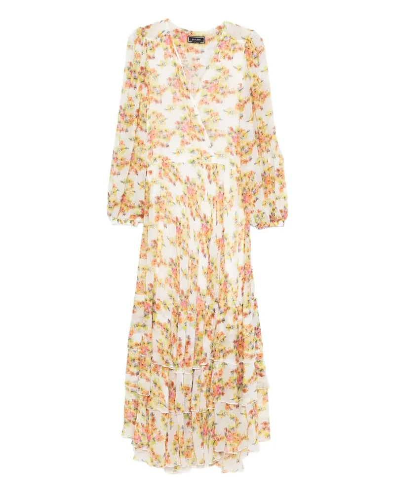STYLAND Gestuftes Kleid mit Blumen-Print - Weiß Weiß