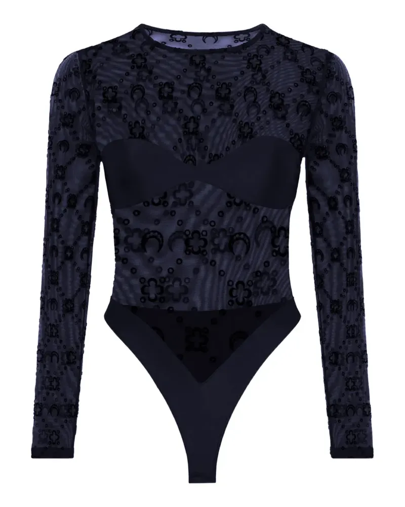 Marine Serre Moonogram mesh flock bodysuit - Schwarz Schwarz