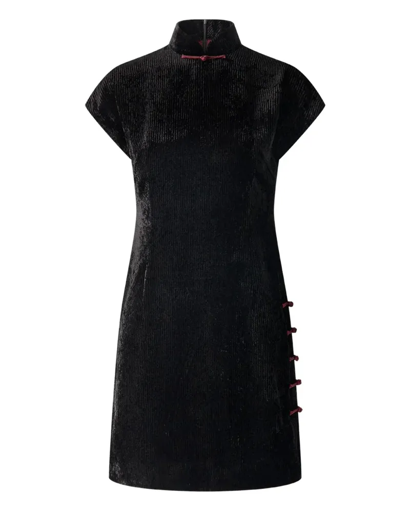 Shanghai Tang Qipao Festliches Samtkleid mit Stehkragen - Schwarz Schwarz