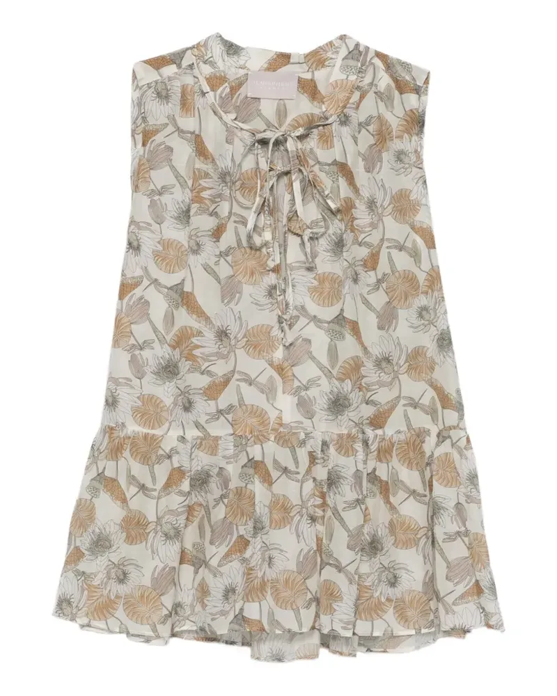 hemisphere floral-print tie-neck top - Nude Nude