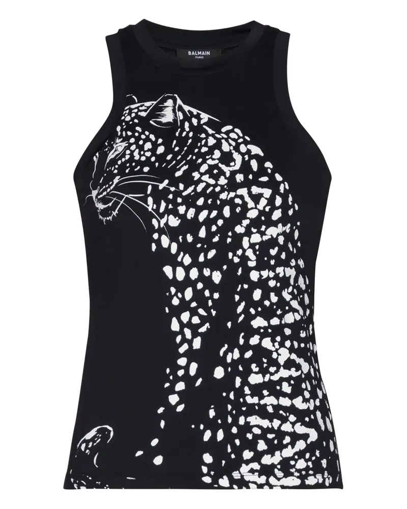 Balmain Neckholder-Top mit Leoparden-Print - Schwarz Schwarz