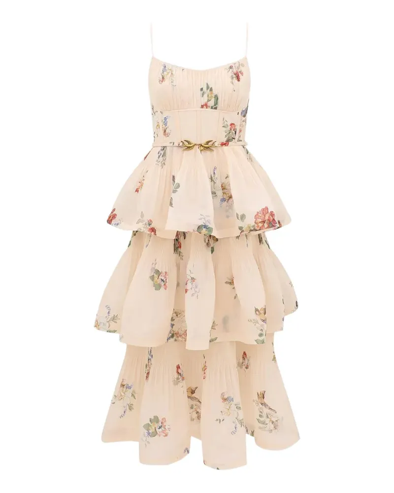 Zimmermann pleated tiered midi dress - Nude Nude