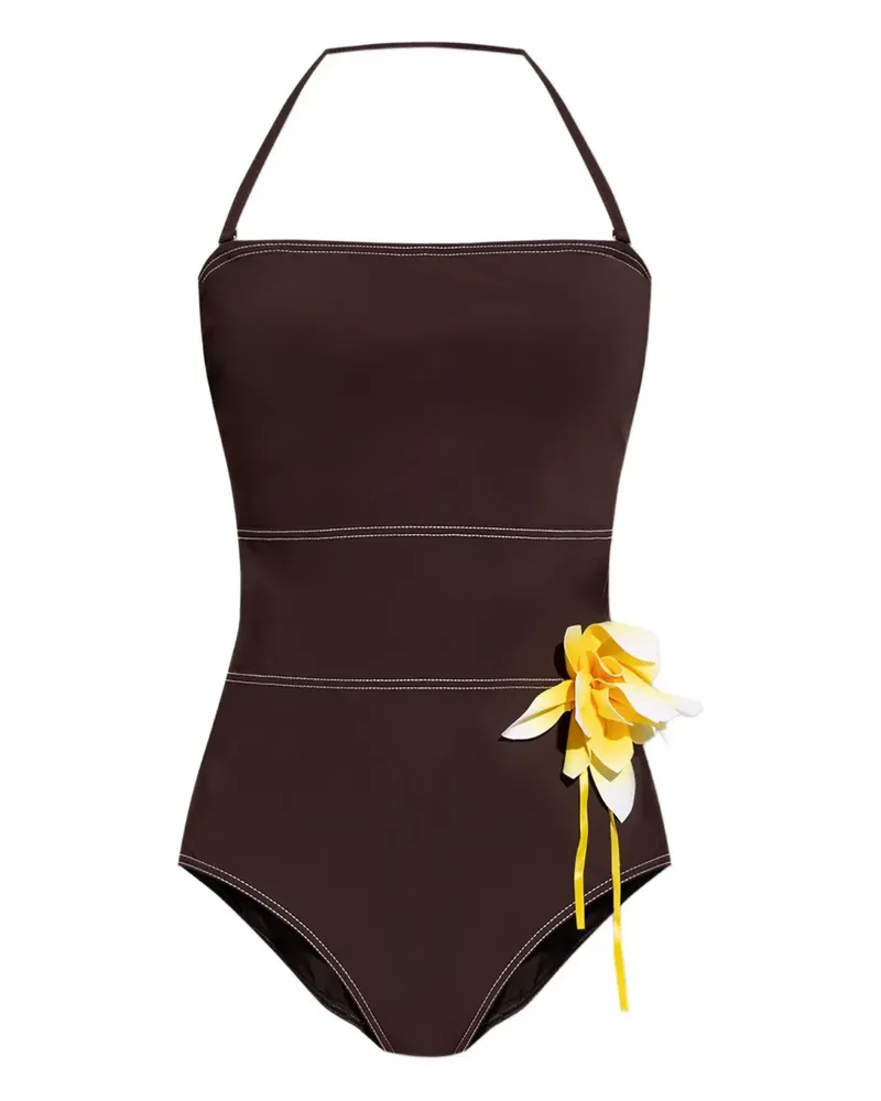 Tory Burch Neckholder-Badeanzug mit Blumenapplikation - Braun Braun