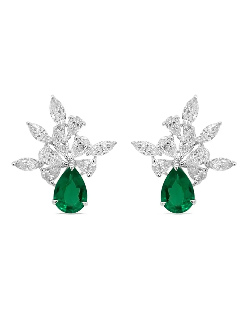 HYT Jewelry 18kt Weißgoldohrringe mit Smaragd und Diamant - Silber Silber