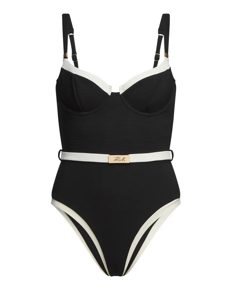 Karl Lagerfeld Signature Badeanzug mit Gürtel - Schwarz Schwarz