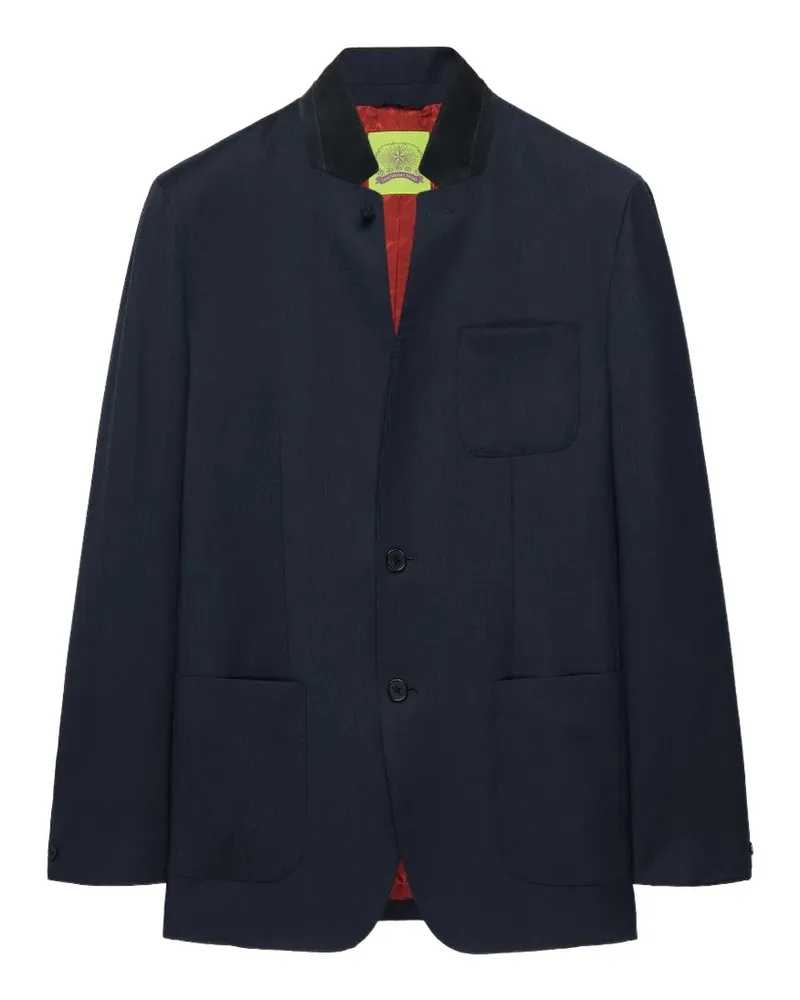Shanghai Tang suede-collar two-button blazer - Blau Blau