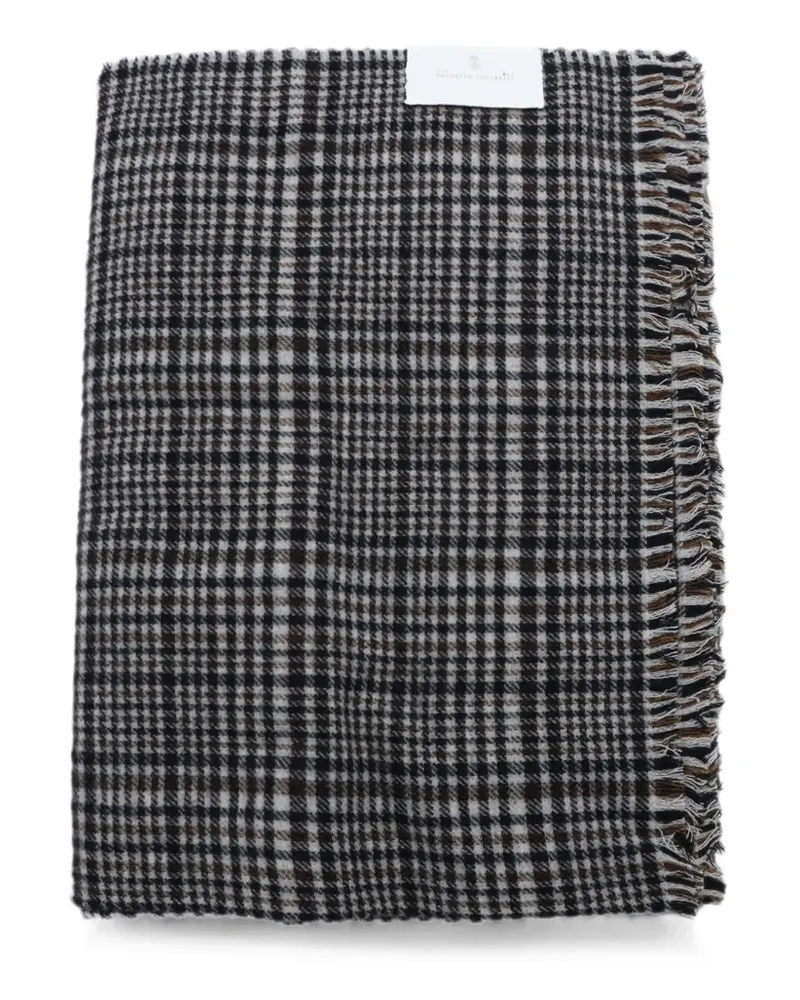 Brunello Cucinelli check-pattern frayed-edge scarf - Schwarz Schwarz