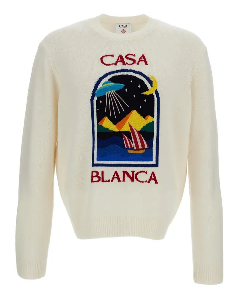 Casablanca Paris graphic-jacquard wool sweater - Nude Nude