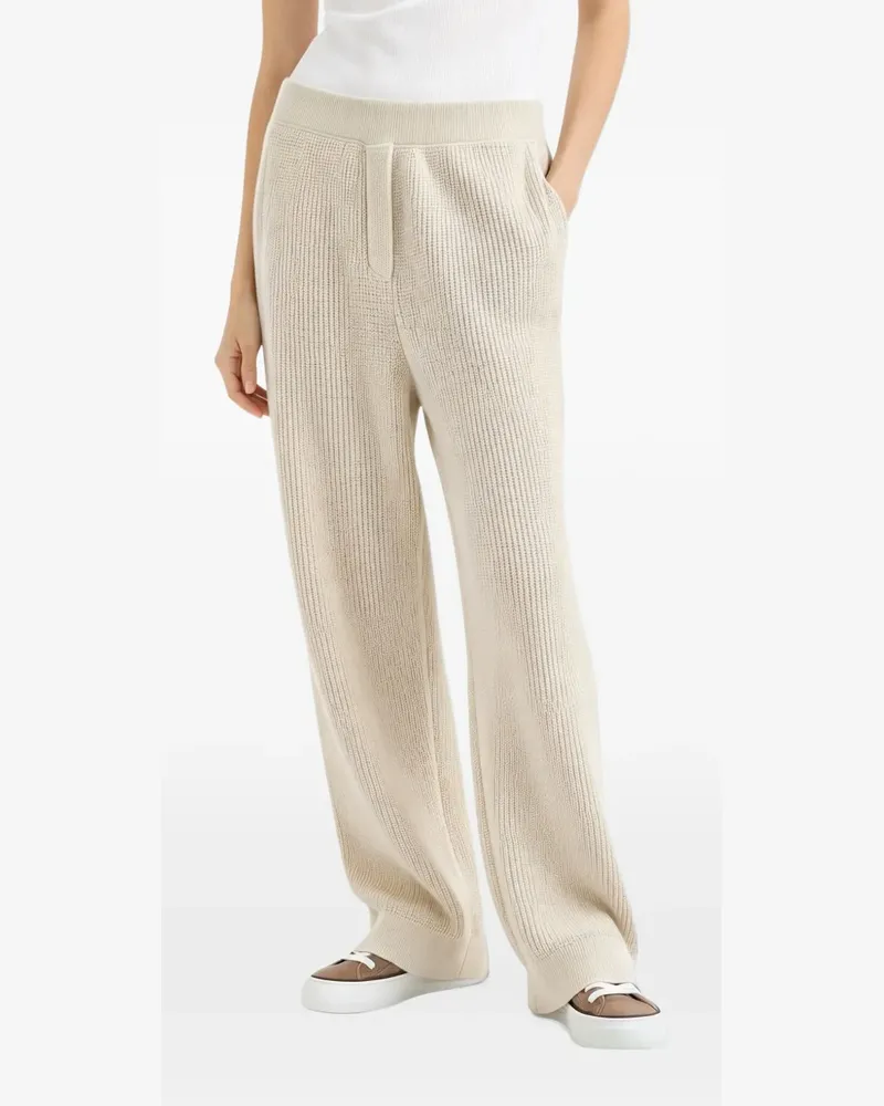 Brunello Cucinelli ribbed-knit wide-leg track pants - Nude Nude