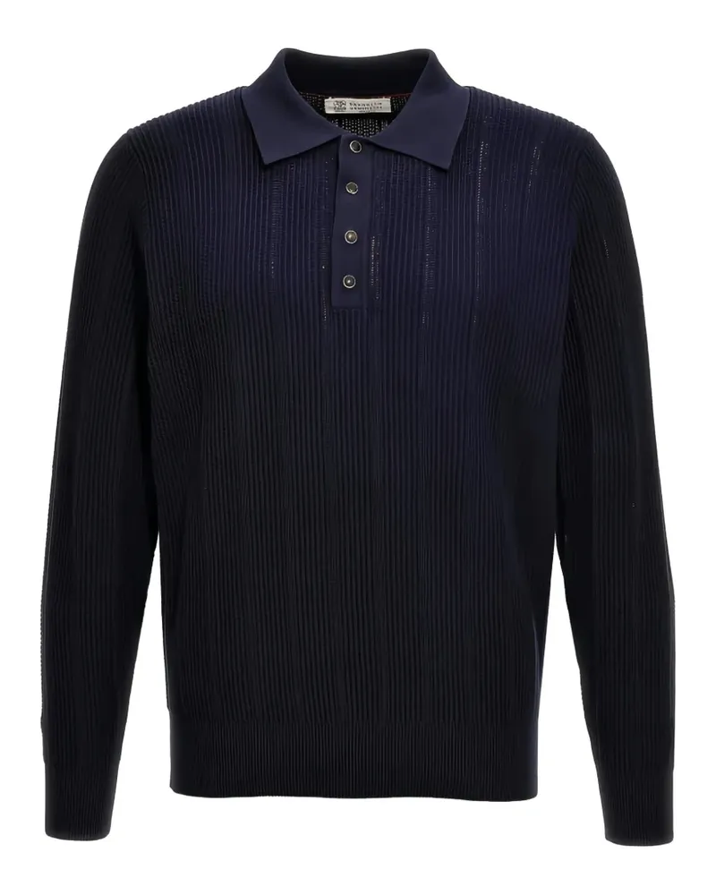 Brunello Cucinelli Gerippter Pullover mit Polokragen - Blau Blau