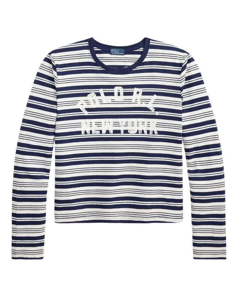 Ralph Lauren Gestreiftes T-Shirt mit Logo-Print - Blau Blau