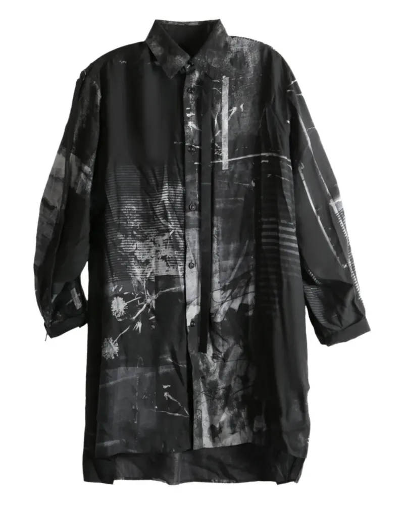 Yohji Yamamoto abstract-print shirt mini dress - Grau Grau