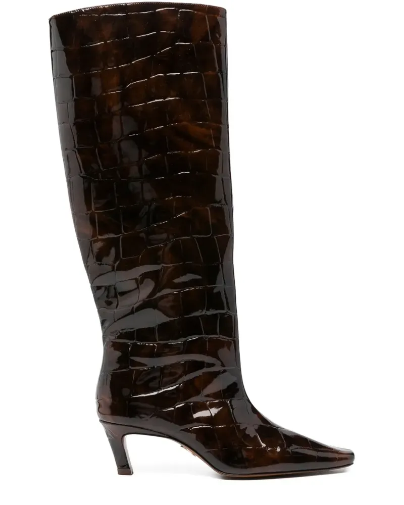 Retrofête Kniehohe Taliah Stiefel mit Kroko-Effekt 55mm - Braun Braun