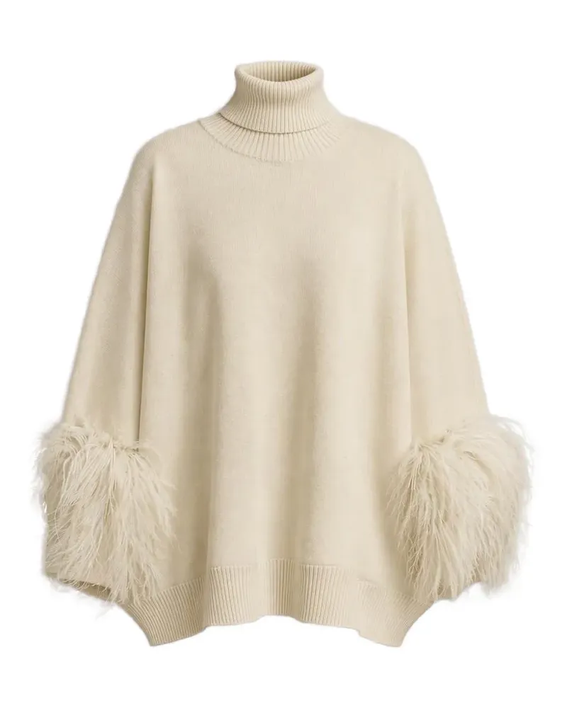Alberta Ferretti Rollkragenpullover mit Federn - Nude Nude