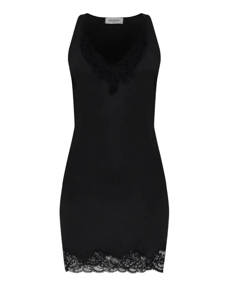 Balmain lace-trim V-neck dress - Schwarz Schwarz