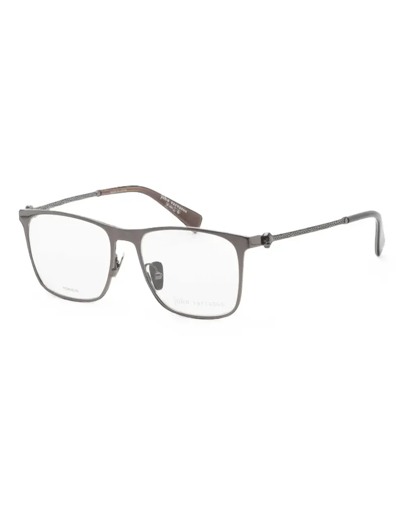John Varvatos Eckige Brille mit Totenkopf-Detail - Silber Silber