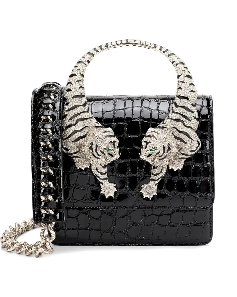 Roberto Cavalli Clutch mit Kroko-Effekt - Schwarz Schwarz