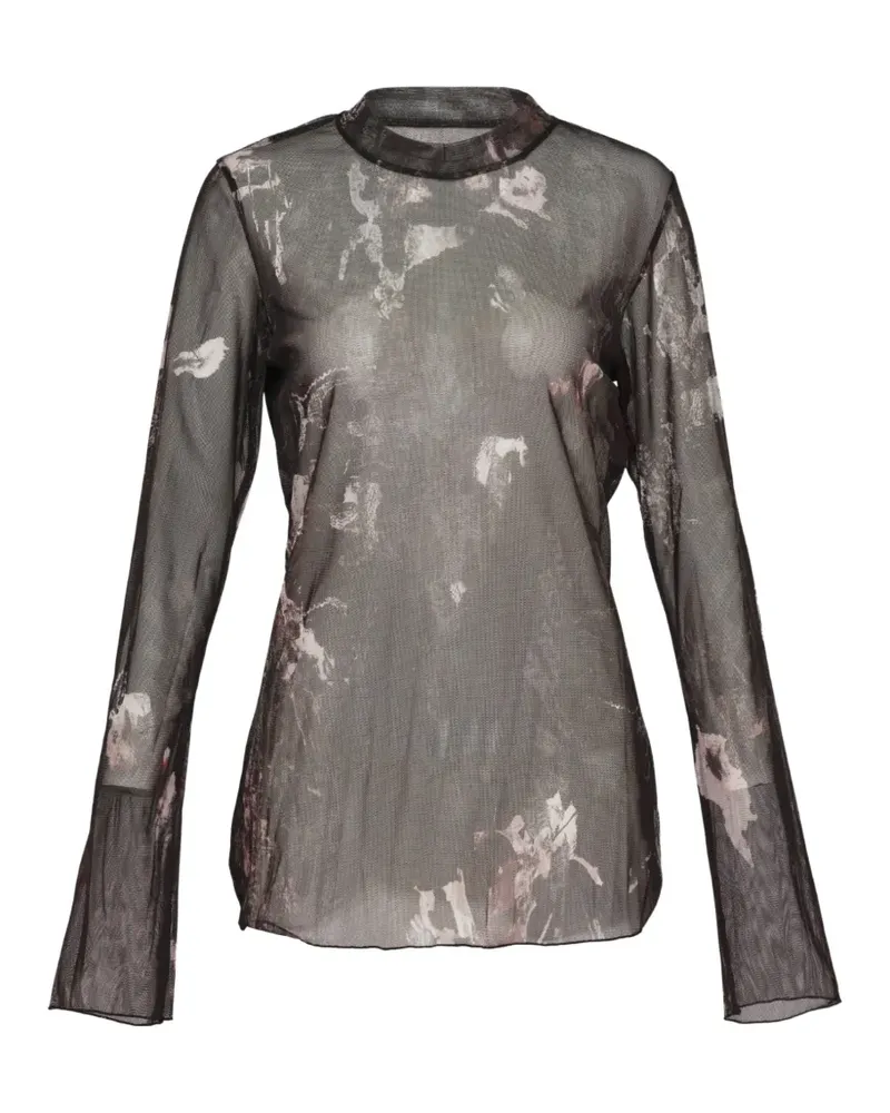 Yohji Yamamoto Mesh-Oberteil mit grafischem Print - Schwarz Schwarz