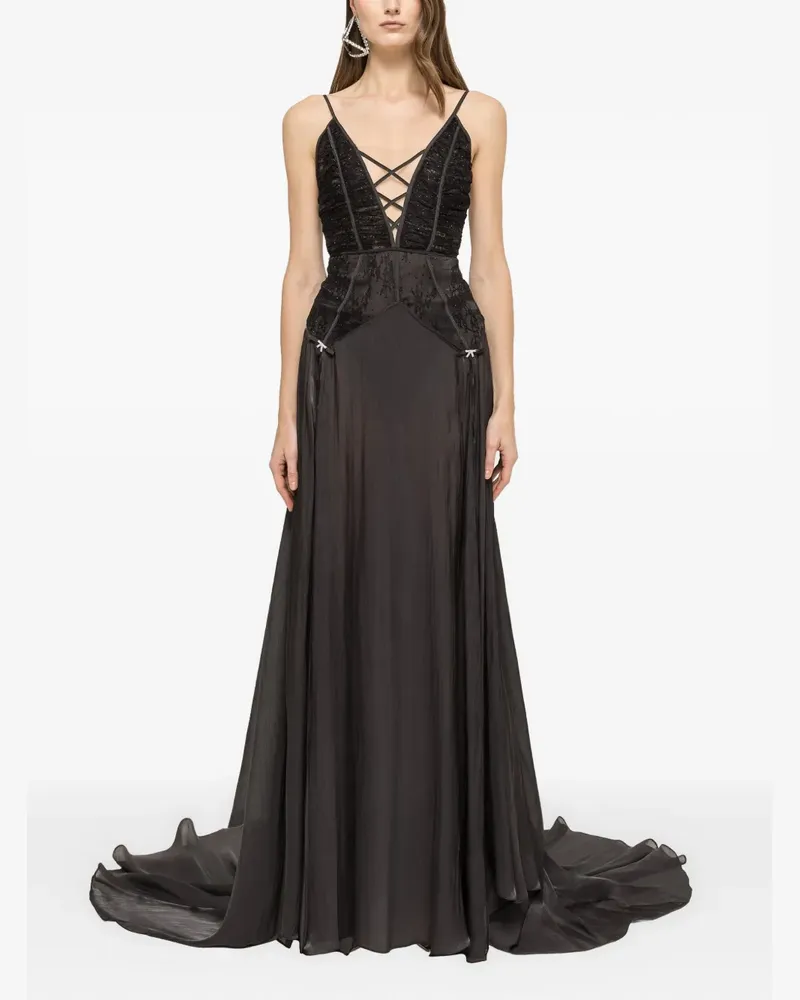 NISSA lace-panel maxi dress - Schwarz Schwarz