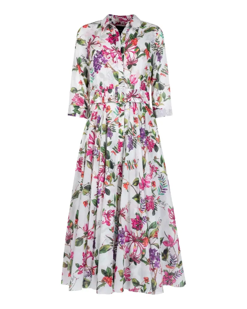 Samantha Sung Aster floral-print belted midi dress - Weiß Weiß