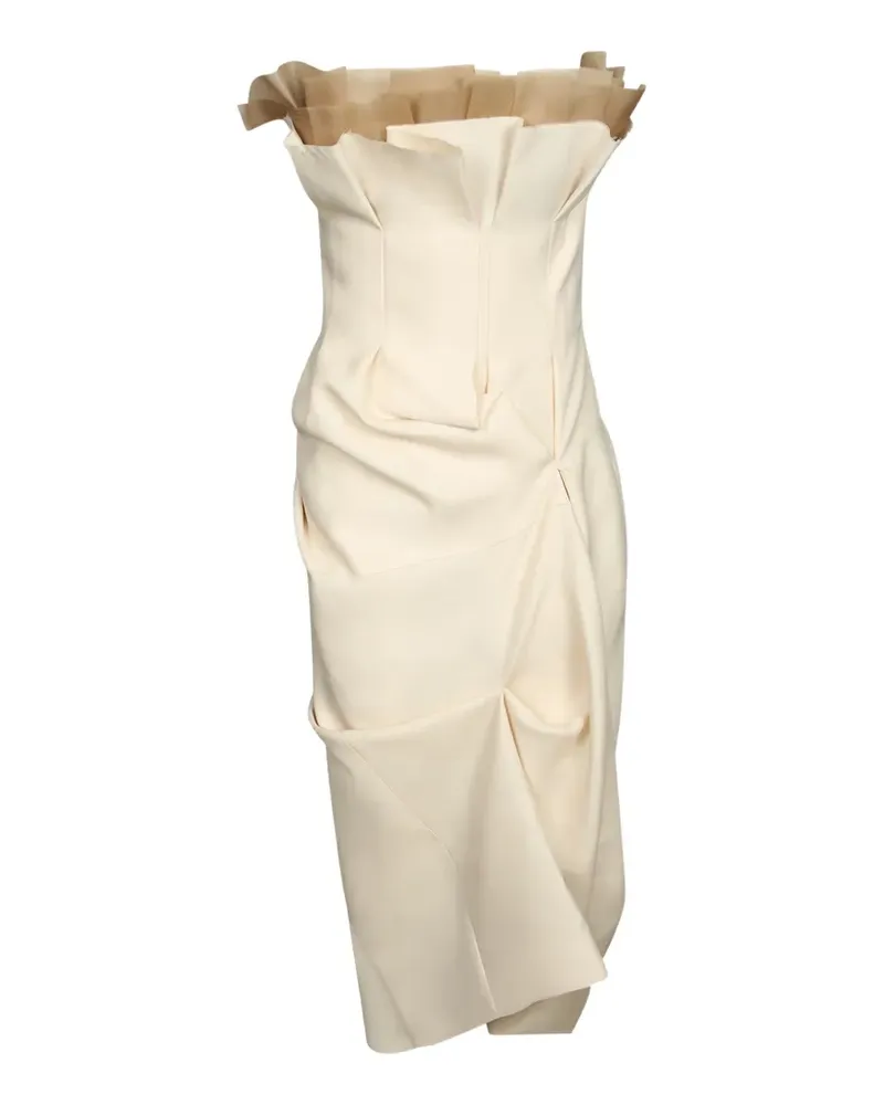 KHAITE tulle-trimmed draped midi dress - Nude Nude